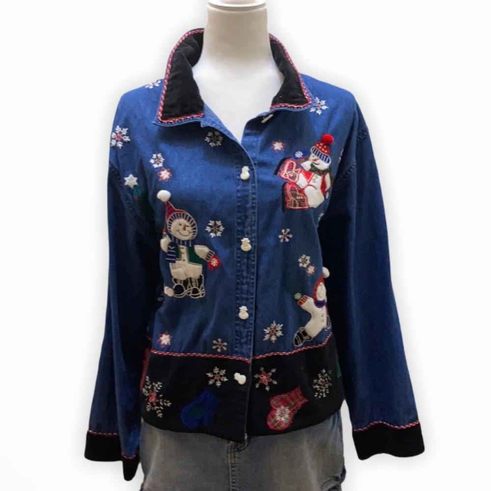 CHRISTMAS DENIM TOP Dress Barn Size Large